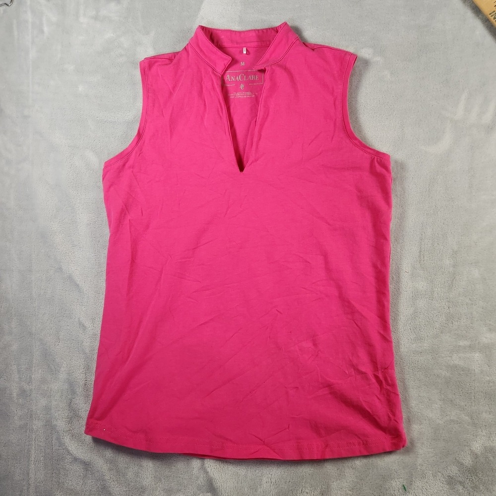Ana Clare SPF 50 Active Golf Tennis‎ Sleeveless Stretch Pink Top M Preppy